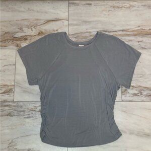Athleta Gray Ruched Tee | XL Moisture-Wicking Stretch Top